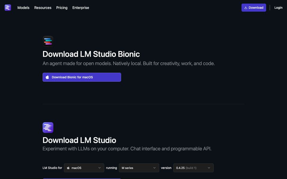LM 스튜디오 공식 다운로드 페이지 화면